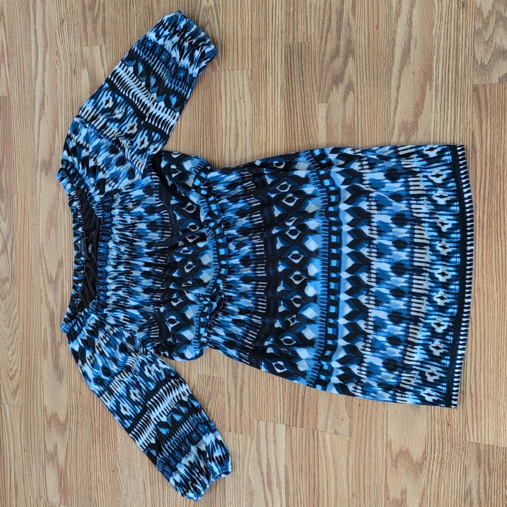 NWOT AB Studio Blue and Black Patterned Dress